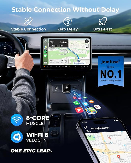 Jemluse Wireless CarPlay Adapter for Apple - Mini Size, Fast Stable Connection Convert Wired to Wireless Car Play Dongle for iPhone iOS 10+, Plug & Play for Cars from 2016+ w/USB-C(Onyx)