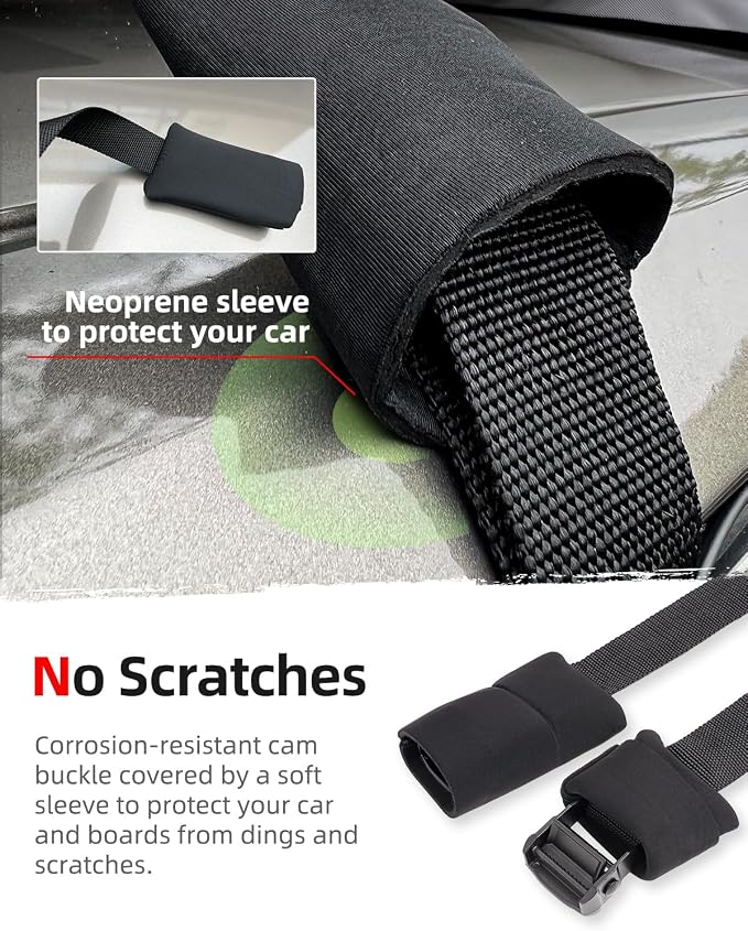 Abahub Soft Roof Rack Pads with 2 Tie Down Straps, 2 Tie Down Ropes, 2 Hood Loops and Storage Bag, for Surfboard, Kayak, Canoe, Heavy Duty Universal Car Roof Racks System Black 32 Inch
