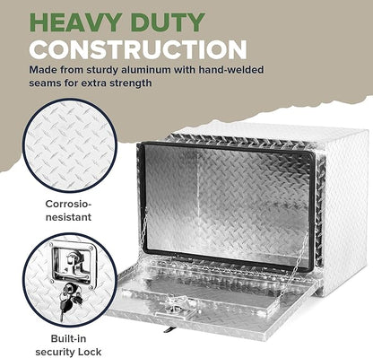 ARKSEN 24 x 17 x 18 Inch Underbody Tool Box, Heavy Duty Aluminum Diamond Plate Waterproof Square Storage Organizer Chest with T-Handle Lock & Keys for Pickup Truck, RV & Trailer – Silver