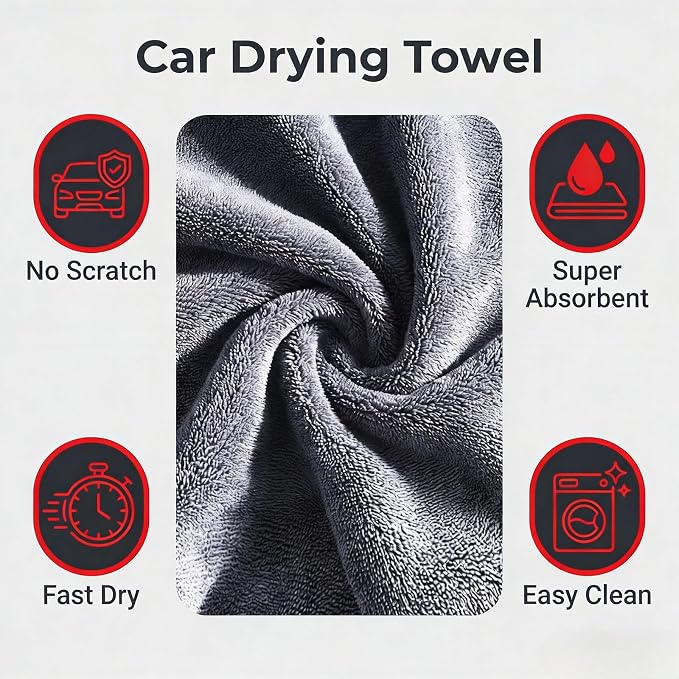 2-Pack 1200 GSM Microfiber Car Drying Towels, 71" x 24" Large Absorbent Towel for Auto Detailing, Streak-Free & Scratch-Free for Cars, SUVs, Trucks with Edgeless Design