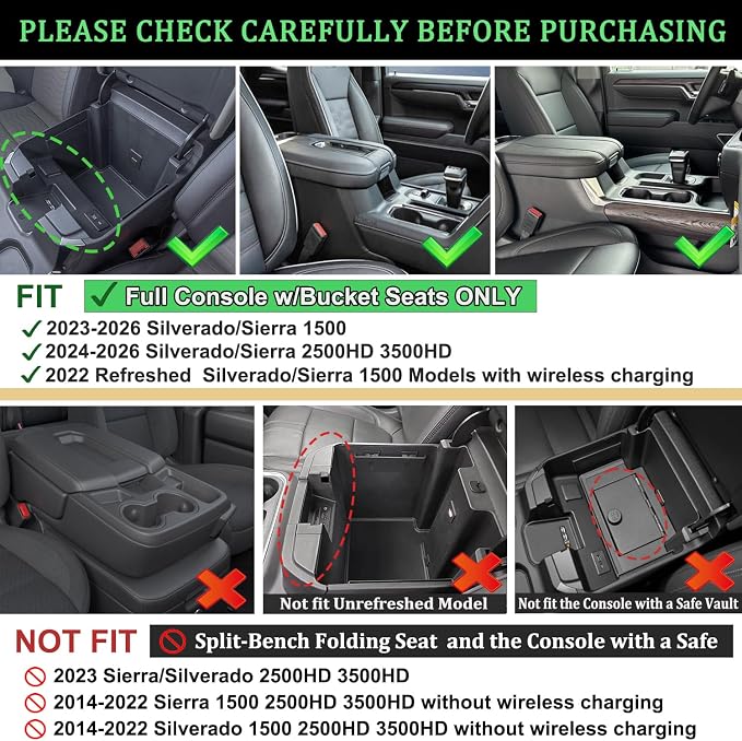 PIMCAR Full Center Console Organizer for 2022-2026 Refreshed Chevy Silverado/GMC Sierra 1500, 2024-2026 Silverado/Sierra 2500HD 3500HD (Full Console w/Bucket Seats ONLY)