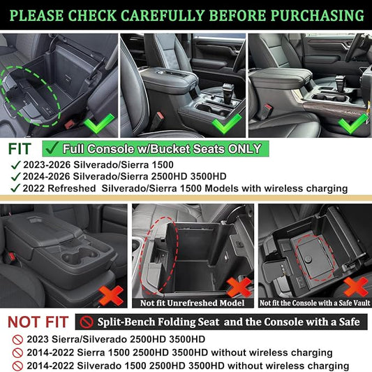 PIMCAR Center Console Organizer for 23-26 Chevy Silverado/GMC Sierra 1500, 2024-2026 Silverado/Sierra 2500HD 3500HD, 22-26 Silverado/Sierra 1500 Refreshed Models (Full Console w/Bucket Seats ONLY)