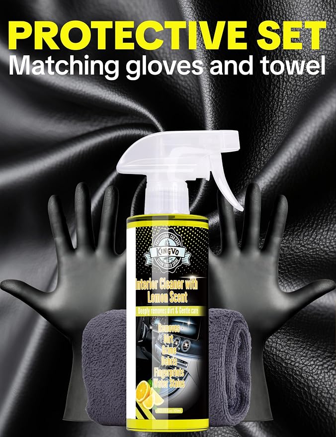 Kingvo Car Interior Cleaner Spray, Multipurpose Leather Seat Cleaner Upholstery Car Cleaning Kit Auto Dashboard Vinyl Detailing Supplies Kit,Lemon Scent
