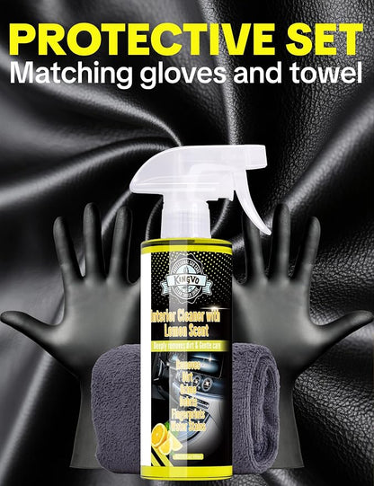 Kingvo Car Interior Cleaner Spray, Multipurpose Leather Seat Cleaner Upholstery Car Cleaning Kit Auto Dashboard Vinyl Detailing Supplies Kit,Lemon Scent