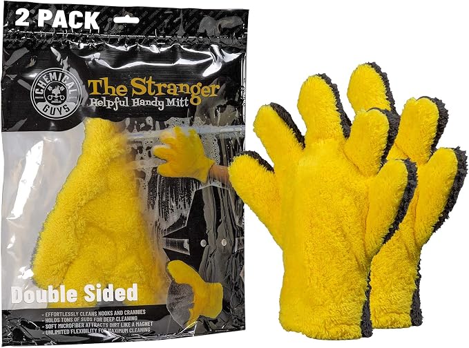 Chemical Guys The Stranger Double Sided Mitt Yellow/Black 2 Pack - Versatile Car Wash and Detailing Mitt with Scratch-Free Microfiber Cleaning (MIC51002)