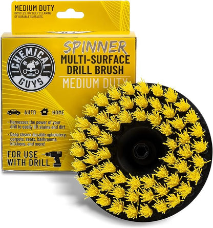 Chemical Guys ACC507 Medium Duty Spinner Multi-Surface Drill Brush Attachment (Fits Any Standard Drill - Power Scrubber Removes Stains & Cleans Floor Mats, Upholstery & Carpets), Yellow