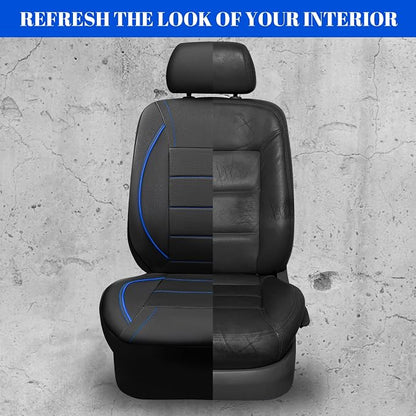 CAR PASS Universal FIT Piping Leather Car Seat Cover, for suvs,Van,Trucks,Airbag Compatible,Inside Zipper Design and Reserved Opening Holes (Full Set, Black and Blue)