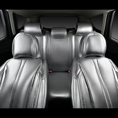CAR PASS Ultra+ Nappa Leather Car Seat Covers Full Set Universal Cushioned, Soft Breathable Waterproof Anti-Slip Driver Seats and Backrest for SUV Pick-up Truck Sedan, 5 Seats Margiela Solid Silver