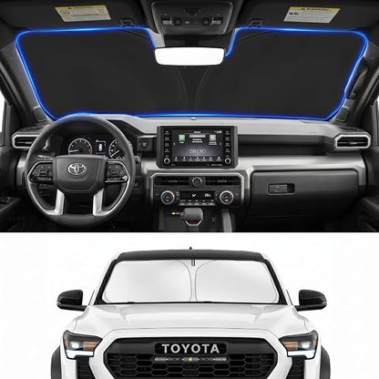 Windshield Sun Shade for 2016-2025 2026 Toyota Tacoma, Keeps Interior Cooler in Extreme Heat, Custom Fit Foldable Sunshade with Reinforced Frame UV Protection