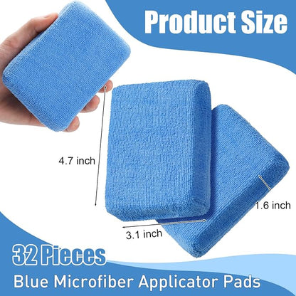 Riakrum 32 Pcs Microfiber Applicator Pads Soft Microfiber Foam Buffing Car Detailing Pads for Wax Ceramic Coating Polish Reusable Car Wash Sponge Tire Shine Applicator(Blue)