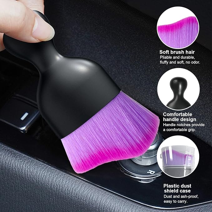 Ziciner 2 PCS Car Detailing Brush, Curved Soft Bristles Auto Removal Dust Collectors, Universal Vehicle Dashboard, Air Conditioner Vents etc Interior Cleaning Tool Accessories (Double Purple)