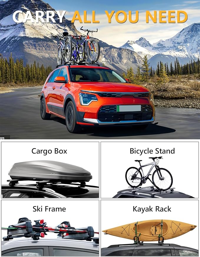 Tuyoung 300lbs Lockable Roof Rack Cross Bars Compatible with Kia NIRO 2023 2024 2025 2026 with Flush Side Rails, Heavy Duty Aluminum Anti Theft Black Roof Rails Crossbars Rooftop Cargo Carrier Luggage