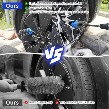 Wheel Brush, Soft Drill Wheel Cleaner Brush, Drill Brush for Car Wheel, No Scratches Highly Dense and Durable Car Wheel Brush Rim Tire Car Cleaning Brush for Wheels, Rims, Engines, Exhaust