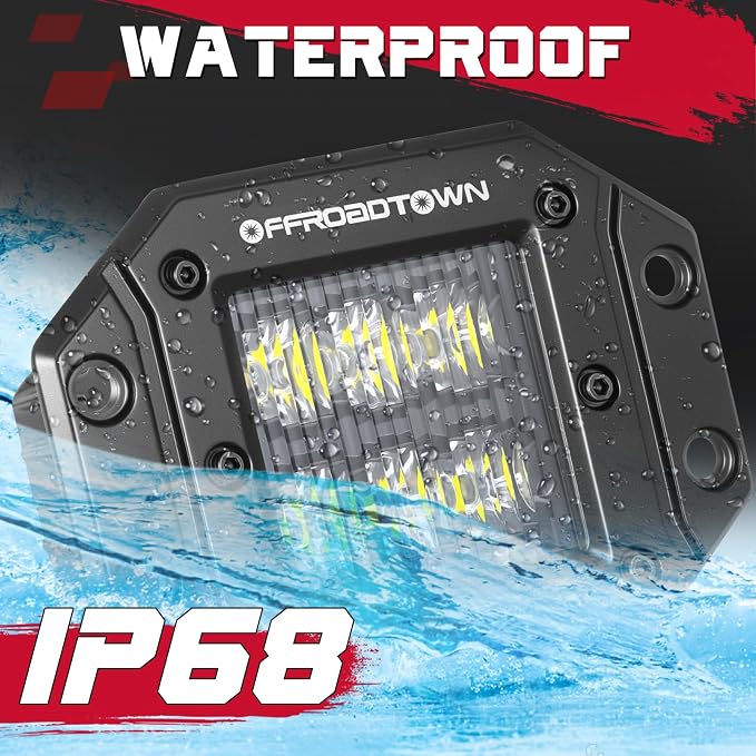 Flush Mount LED Pods, OFFROADTOWN 5'' 12,000LM CREE LED Driving Lights Reverse Backup Light Flush Light Bar Off Road Lights Work Light for Truck Pickup UTV ATV SUV Boat 4x4 Car - Driving Flood