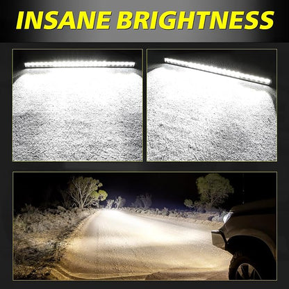 30 Inch Light Bar Kit, AKD Part 168W OSRAM LED Slim Single Row LED Light Bar w/Wiring Harness Black Cover Spot Flood Combo Offroad Driving Bumper Grille Roof Lights for Trucks Pickup UTV SUV RZR