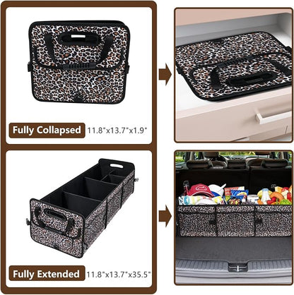 AOPHY Leopard Print Trunk Organizer - 95L Large Capacity, Non-Slip Bottom, Waterproof, Portable Car Storage for SUV, Truck, Sedan