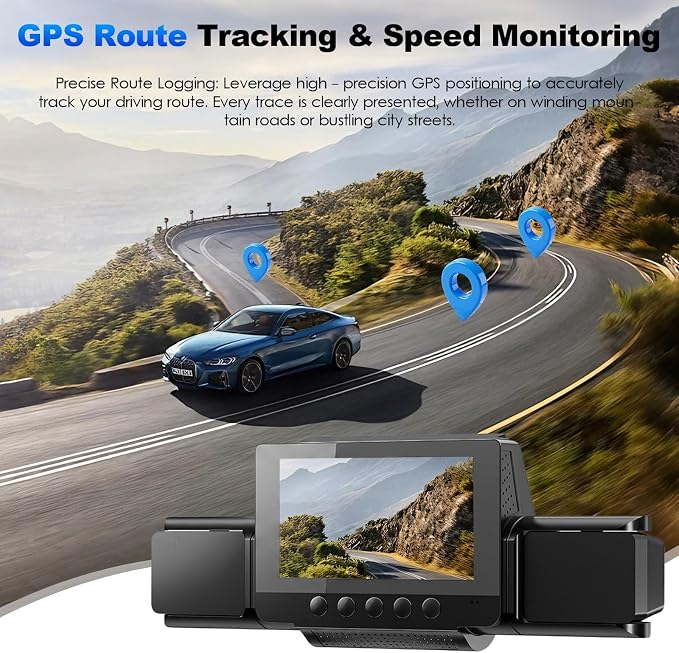 4 Channel Dash Cam Front and Rear with 360° View for All-Round Protection, 4-Way Recording, Built-in 5G WiFi & GPS, APP Control, 8 IR LEDs, 24H Parking Monitor, G-Sensor, Free TF Card (32, GB)