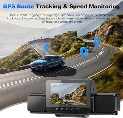 4 Channel Dash Cam Front and Rear with 360° View for All-Round Protection, 4-Way Recording, Built-in 5G WiFi & GPS, APP Control, 8 IR LEDs, 24H Parking Monitor, G-Sensor, Free TF Card (32, GB)