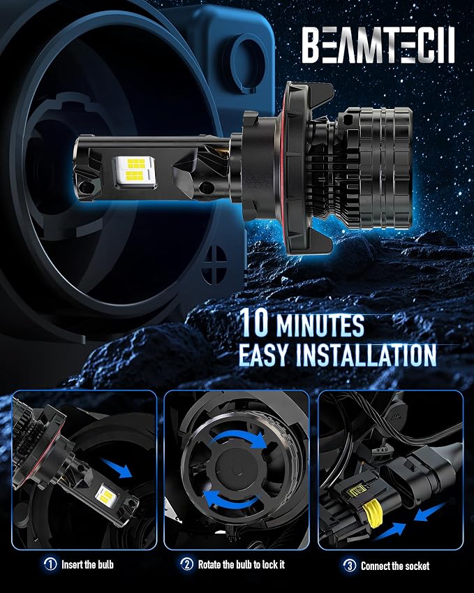 BEAMTECH H13/9008 Bulbs, 900% Brighter Canbus Ready 6500K White Light or Fog Light, 2 Bulbs.