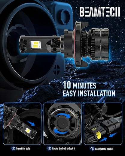 BEAMTECH H13/9008 Bulbs, 900% Brighter Canbus Ready 6500K White Light or Fog Light, 2 Bulbs.