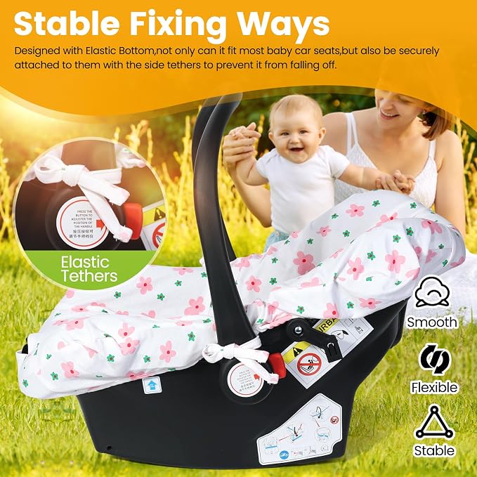 Orzbow Infant Car Seat Cover Liner, 100% Cotton Newborn Carseat Protective Cover, Breathable Prevent Wear & Dirt Suitable Travel Systems (0-12m), Easy to Clean, Machine Washable, Pink