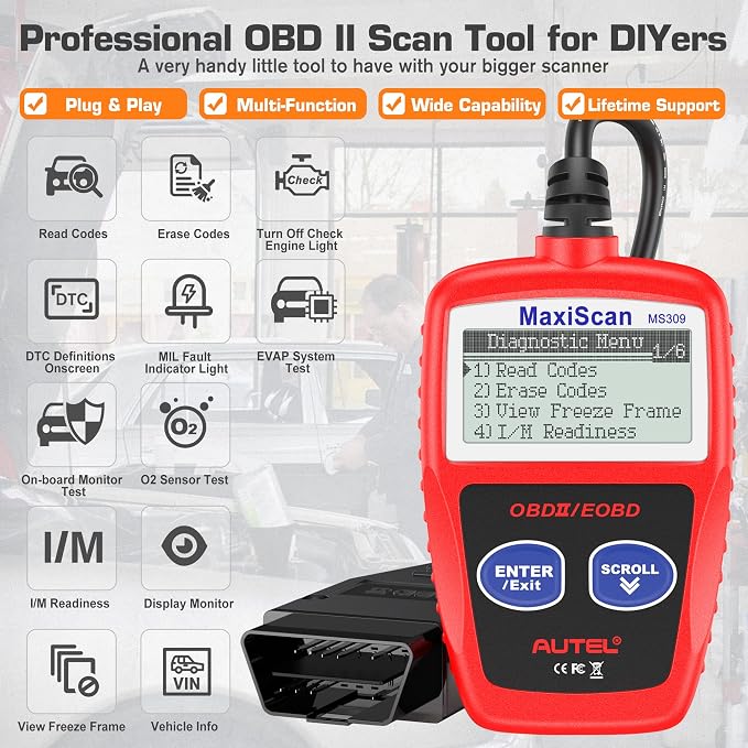 Autel OBD2 Scanner MS309 Universal OBD II Scanner Car Engine Fault Code Reader CAN Diagnostic Scan Tool, Read and Clear Error Codes for 1996 or Newer OBD2 Protocol Vehicle