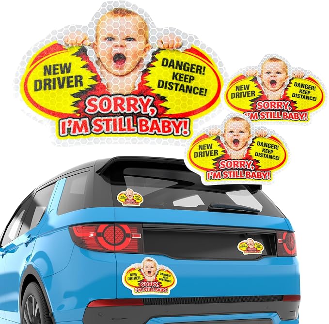 3 Pcs Reflective Student Driver Magnet and Stickers Set - Funny Animal New Driver Safety Signs for Car, Waterproof & Weatherproof High Visibility Vehicle Bumper Decals, Magnet + Stickers (Human)