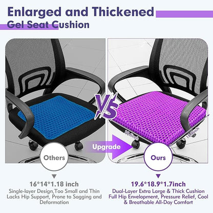 Plus Size Gel Cushion for Long Sitting, Breathable Honeycomb Pressure Relief Pad for Office Chair, Car & Wheelchair (Plus Size - Light purple-01)