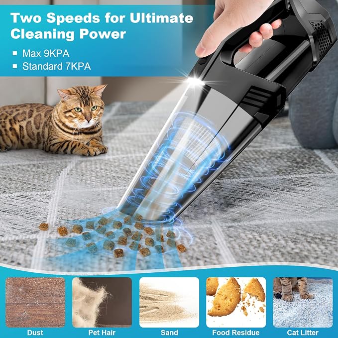 Blestan Handheld Vacuum Cordless Portable Car Vacuum with LED Light, High Power Suction, 3 in 1, Lightweight Rechargeable Hand Vacuum, Hand Held Vacuum Cleaner for Car Home Office, Pet Hair, Black
