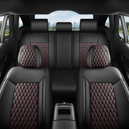 Car Seat Covers Full Set for SUV Trucks,Univerasal Precision Fit Contoured ThickTexture Nappa Leather Automotive Seat Covers,Waterproof Seat Covers & Accessories,Style1 Black Red Line