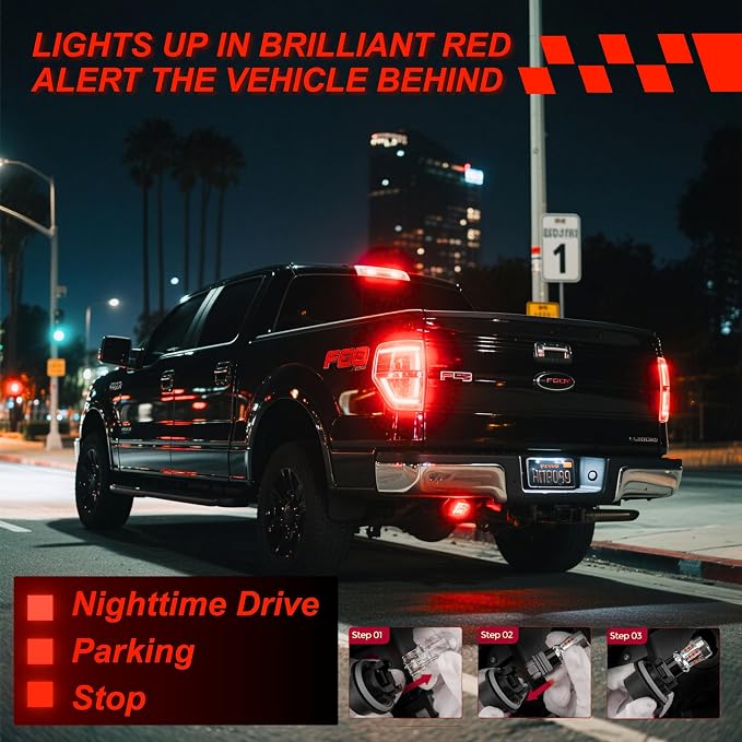 SEALIGHT LED Brake Light Bulbs, 3157 LED Bulb Red, 600% Brighter 3056 3156 3057 Tail Light Bulbs with Projector Lens, for Parking Stop Lights, Automotive Tail Light Covers, Brilliant Red, Pack of 2