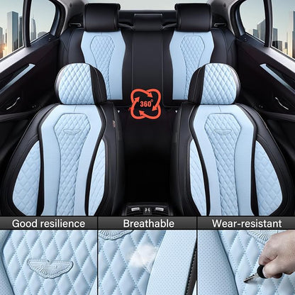 Coverado Auto Seat Covers, Car Seat Covers Full Set, Blue Car Seat Cover, Driver Seat Covers Front Seats Rear Seat Cover, Luxury Car Seat Cushion,Leather Seat Cover Seat Protector Fit for Most Cars