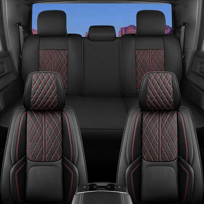 Custom Fit Chevy Silverado GMC Sierra 1500 2007-2026 2500/3500 HD Crew Cab Faux Leather Front Seat Covers - 2 Pack, Waterproof & Breathable Car Seat Protector for Truck, BlackRedLine