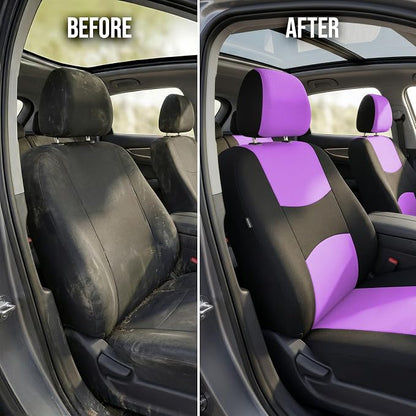 FH Group Automotive Seat Covers Flat Cloth Full Set Purple Car Seat Covers, Rear Solid Bench Universal Fit and Car Seat Protector for Vans Cars Trucks and SUV Interior Accessories