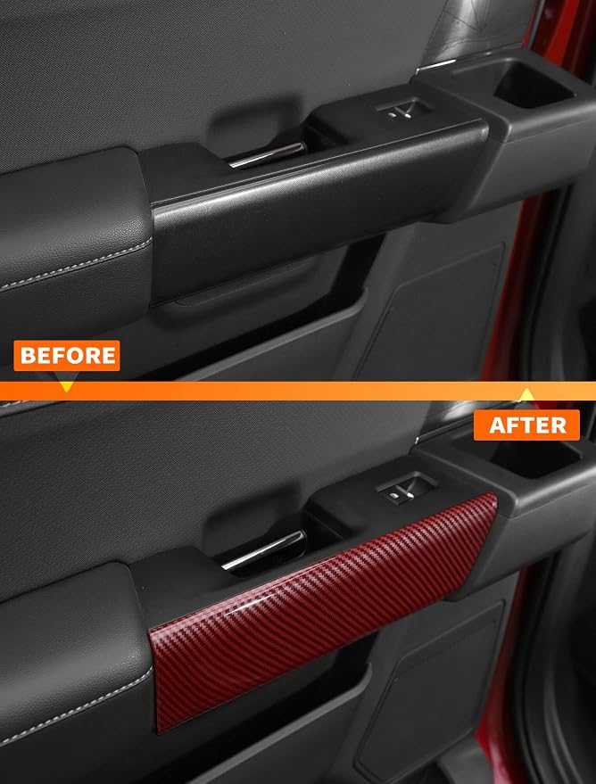 Savadicar Red Carbon Fiber Interior Accessories - Rear Door Handles Trim Cover for Ford F150 (2021-present) - Premium Texture Interior Decor Upgrade Kit, 2-Piece Set