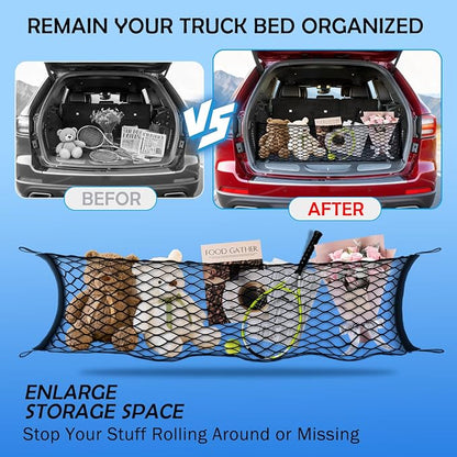 Envelope Style Cargo Net for 2011-2021 Jeep Grand Cherokee Accessories, Rear Trunk SUV Mesh Cargo Net, Upgraded 5mm Bungee & Double-Layer Nylon Storage Tailgate Netting Grocery&Tools Holder Organizer