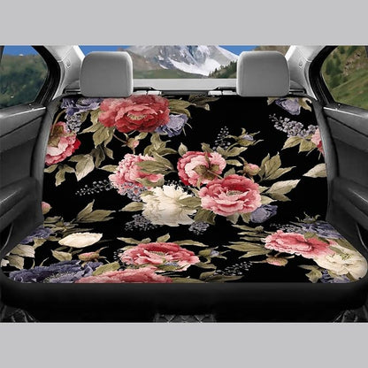 Dark Vintage Floral Print Car Seat Covers Full Set,Watercolor Flower Pattern with Peonies Vehicle Front Rear Bench Cushion Protectors Auto Interior Accessories Universal Fit for Trucks Sedans