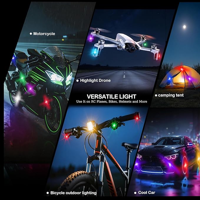 Wireless LED Lights for Car 10 Pack Remote Strobe Warning Waterproof | USB C charging, adjustable 8 colors & 10 strobe flash modes, anti-collision, fits car, truck, motorcycle, bike, drone