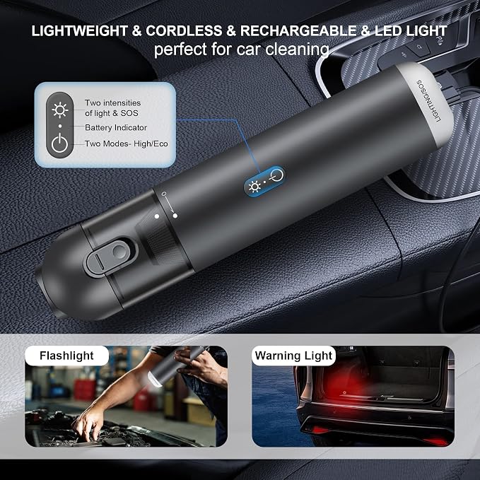 Cordless Handheld Car Vacuum Cleaner - 15000PA Portable Vacuum with LED Light & HEPA Filter, Blow & Suction 2 in 1 Small Hand Held Cleaner for Car Detailing, Pet Hair, Home, Office