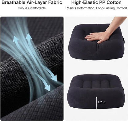 WSGJHB Office Chair Cushion Pillow Adult Car Booster Seat Cushions for Short People Effectively Increase Field of View Lower Back Fatigue Relief, for Cars Office Home Anti-Slip 18x18x4.7 inch Black