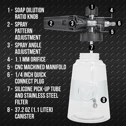 VIKING Professional Foam Cannon for Car, Adjustable Spray Nozzle, 1.1 Liter Soap Canister, 1/4" Quick Connect Plug for Pressure Washer and Car Detailing Kit