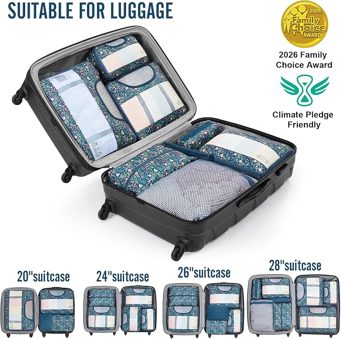 Veken 10 Set Packing Cubes for Travel Essentials,Anti-Wrinkle Buckled Suitcase Organizer for Shoe & Toiletry Bag,Carry On Luggage Bag with 99+ Count Mesh Holes for Airplane & College Dorm Accessories