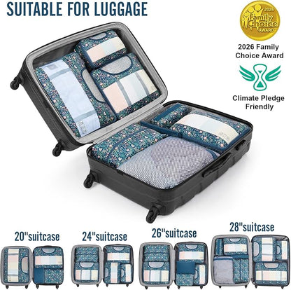 Veken 10 Set Packing Cubes for Travel Essentials,Anti-Wrinkle Buckled Suitcase Organizer for Shoe & Toiletry Bag,Carry On Luggage Bag with 99+ Count Mesh Holes for Airplane & College Dorm Accessories