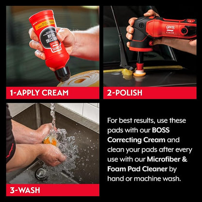 Griot's Garage 1" BOSS Correcting Foam Pads for Car Polishing, Buffing, Detailing and Light to Moderate Auto Paint Correction, Durable, Machine-Washable, Pack of 6