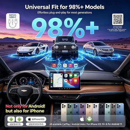 Upgraded Wireless CarPlay Adapter | Broader Compatibility & Reliable Connection, Supports iPhone & Android Phones, Compact Size for Stable CarPlay & Android Auto Linkage