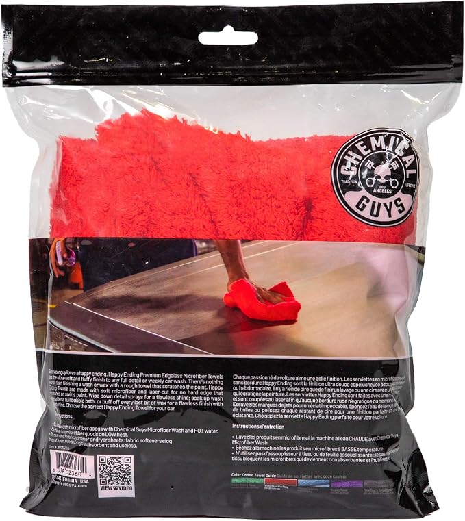 Chemical Guys Happy Ending Edgeless Microfiber Towels 16 x 16 Inch Premium Plush Detailing Cloths for Wax Buffing Polish Sealant Interior and Exterior Car Care 3 Pack