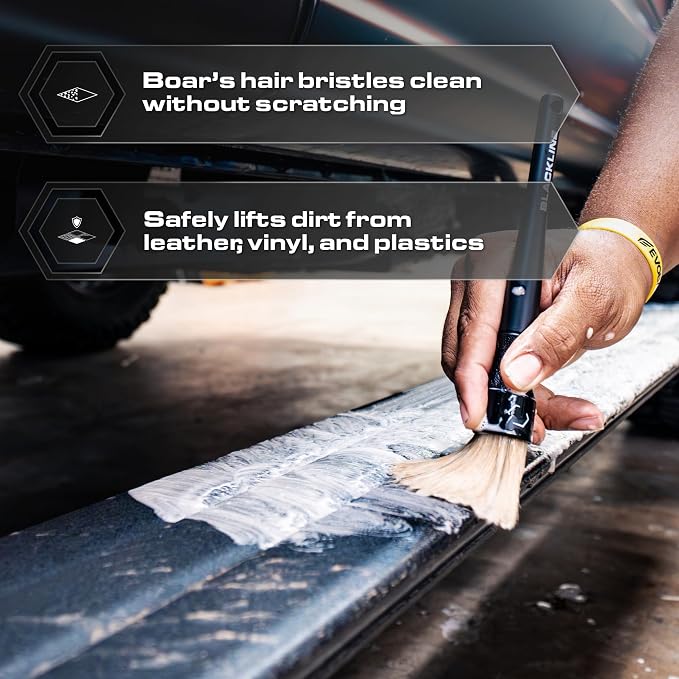 Blackline Car Care Boar Hair Detailing Brushes - Luxury Car Detailing Brush Set for Interior and Exterior - Best Auto Detailing Brushes - Premium Hair Car Detailer Brushes (Boars Hair Bristles)