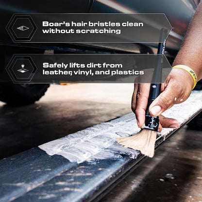 Blackline Car Care Boar Hair Detailing Brushes - Luxury Car Detailing Brush Set for Interior and Exterior - Best Auto Detailing Brushes - Premium Hair Car Detailer Brushes (Boars Hair Bristles)