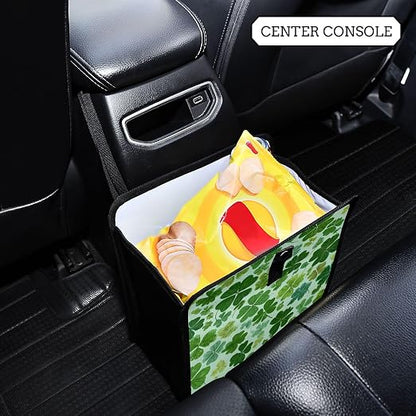 Car Trash Can Organizer Bin with Adjustable Strap for Back Front Seat Console Waterproof Leakproof Collapsible Portable 11 Inch Green Nature St Patrick Clovers