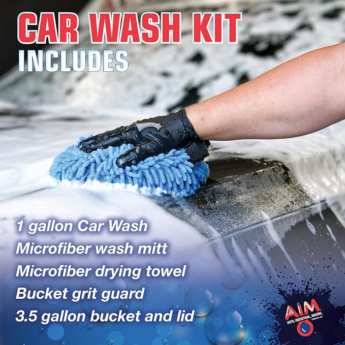 AIM Chemicals Car Wash - High Foam Formula Car Shampoo, Professional Car Wash Shampoo Compatible with Ceramic Coatings - Ideal for Foam Guns - Streak-Free Finish for Detailing - 5 Gal